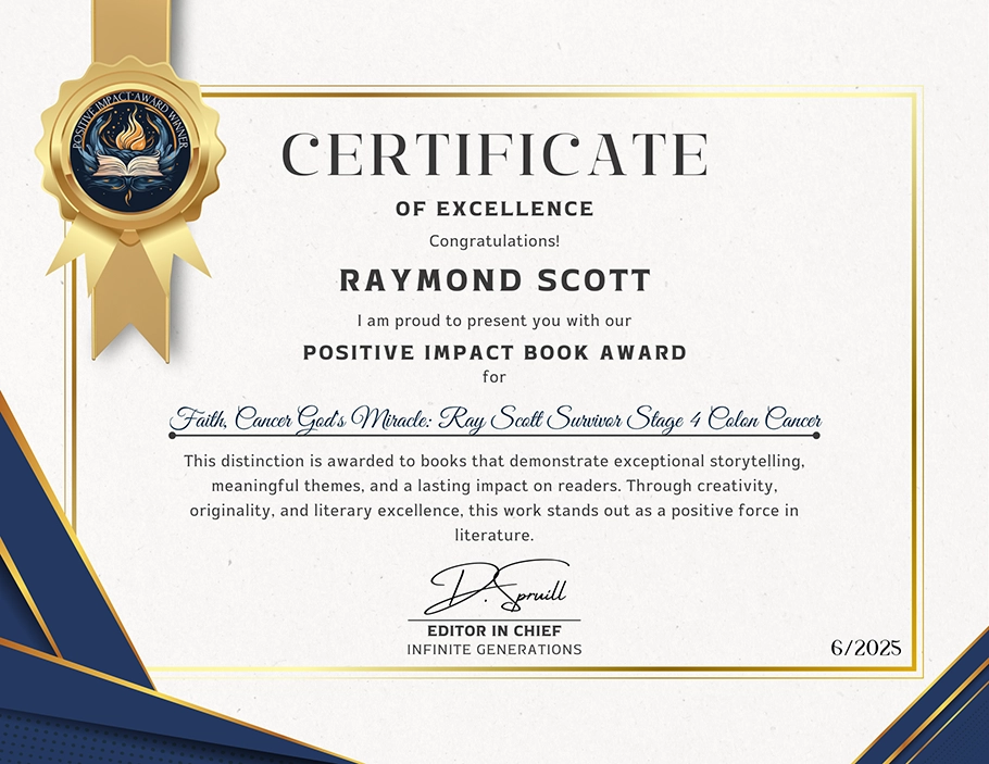 Certificate of Excellence for Ray Scott: Positive Impact Book Award 2026